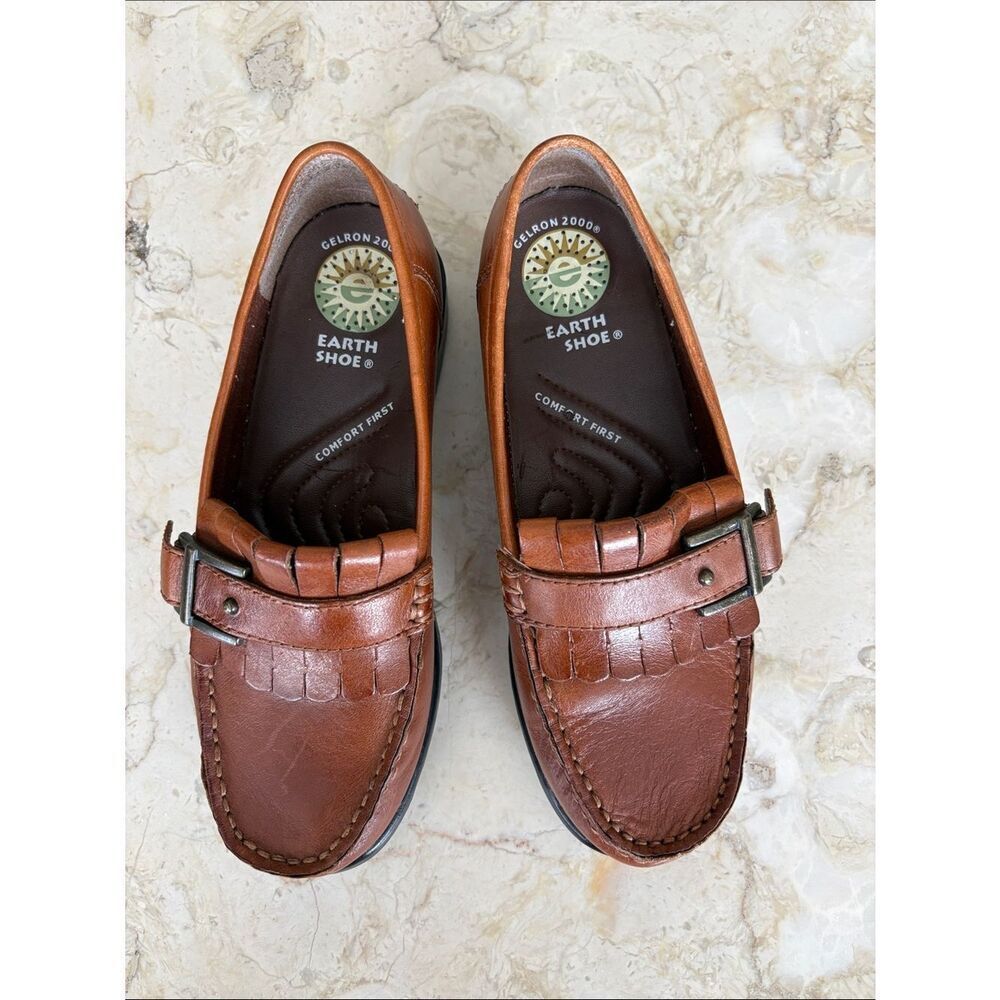 Earth Shoe Gelron 2000 Leather Loafers Buckle & Fringe Detail Classic Comfort - Picture 9 of 13